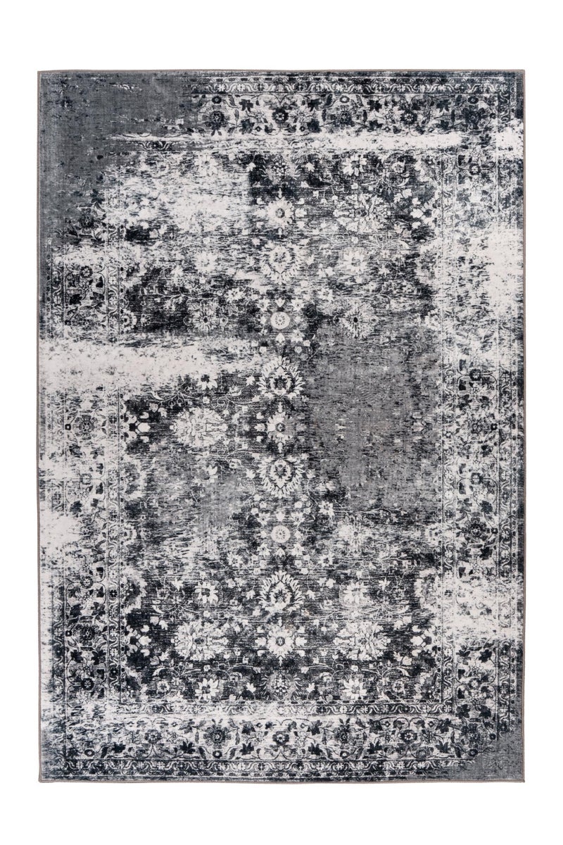 Kurzflor Teppich Rhombique Grau Vintage-Design, Used-Look, Orientalisch 80 x 150 cm