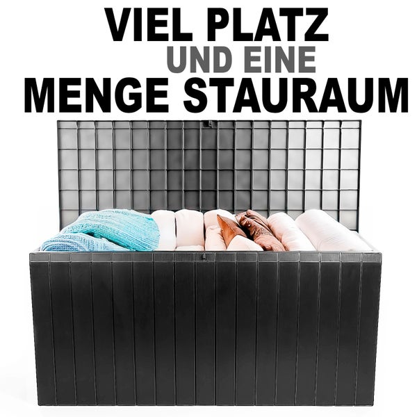 BigDean Gartenbox 270 L mit Rollen aus wetterfestem Kunststoff – Auflagenbox wasserdicht für outdoor geeignet – Kissenbox Made in Europe