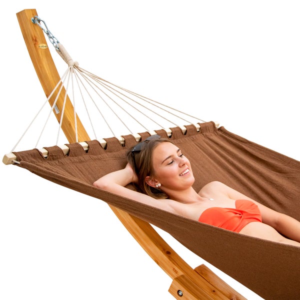 AMANKA XXL Hängematte mit Gestell - 325 cm Hängemattengestell Outdoor Holz - Hängematte Braun Outdoor Stabhängematte mit Gestell -  Hängematte für 2 - Hängematten Ständer Holz Hängematte Zwei Personen