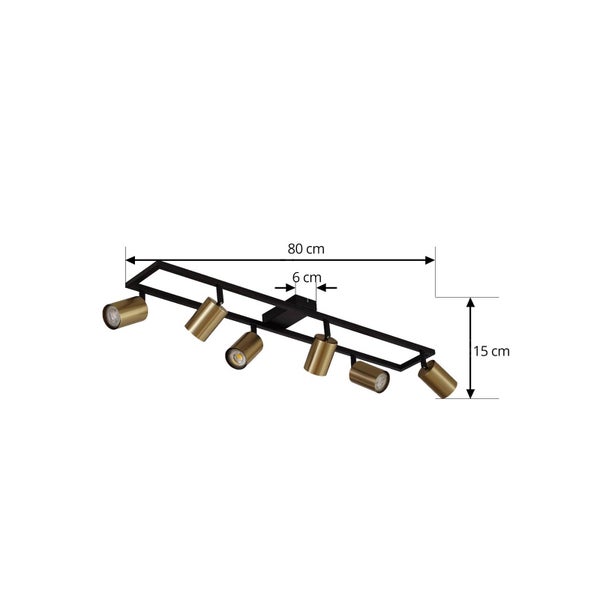 Deckenleuchte mit sechs Strahlern, 80 x 15 cm