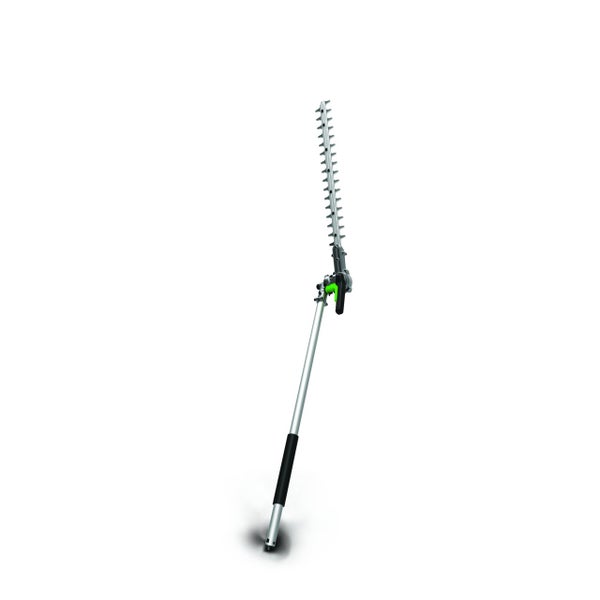 Heckenscheren-Aufsatz für Teleskopstiel mit verstellbarem Schneidkopf und langlebigen Metallmessern.