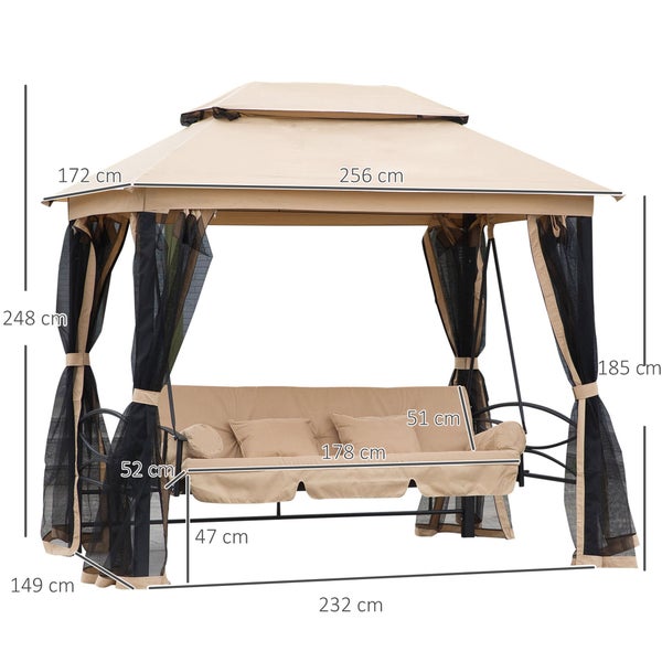 Outsunny Hollywoodschaukel Gartenschaukel Schaukel mit Seitenwänden 3-Sitzer Beige 256 x 172 x 248 cm