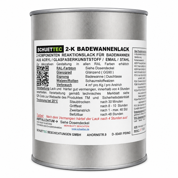 Dose SCHUETTEC zwei Komponenten Badewannenlack für Acryl, Glasfaser, Email und Stahl.