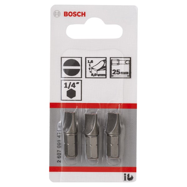 Bosch 3x Schrauberbit Extra-Hart, S 1,6 x 8,0, 25 mm - 2607001471