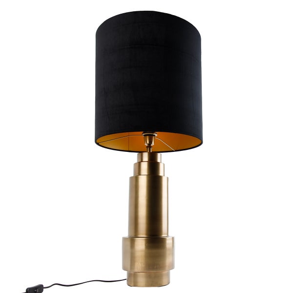 Tischleuchte mit schwarzem Schirm und goldfarbenem Sockel