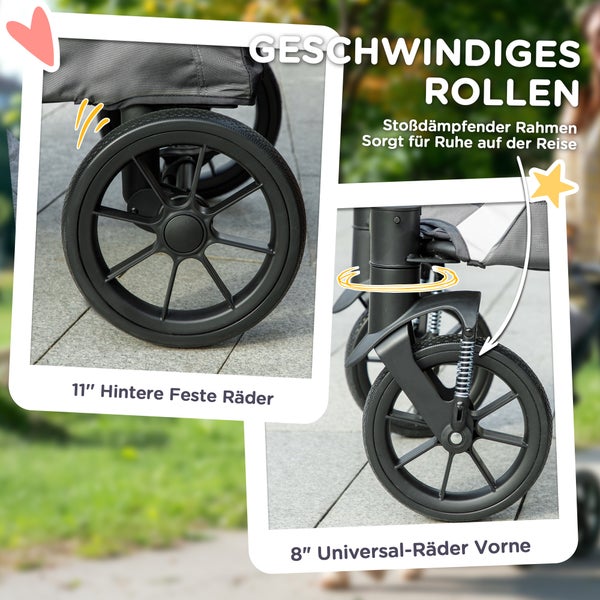 PawHut Hundewagen Hundebuggy klappbar für große Hunde & Katzen bis 30 kg Katzenbuggy mit Kissen Netzfenstern Türen Aufbewahrungstasche Katzenwagen mit Sicherheitsleinen, Bremsen, Buggy Dunkelgrau