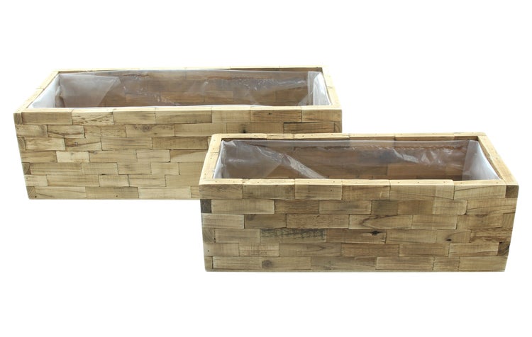 FRANK FLECHTWAREN|Pflanzkasten Puro, 2er Set, 37 x 14 x 12, 47 x 19 x 14 cm, HOLZ, FOLIE