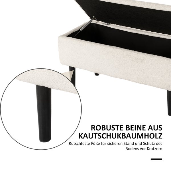 HOMCOM Sitzbank mit Stauraum, Bettbank, Polsterbank mit Klappdeckel, Samtoptik, Truhenbank, für Wohnzimmer, Schlafzimmer, Cremeweiß, 95 x 38 x 45 cm
