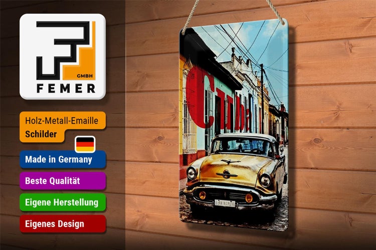 Blechschild Spruch 20x30cm cuba altes gelbes auto oldtimer