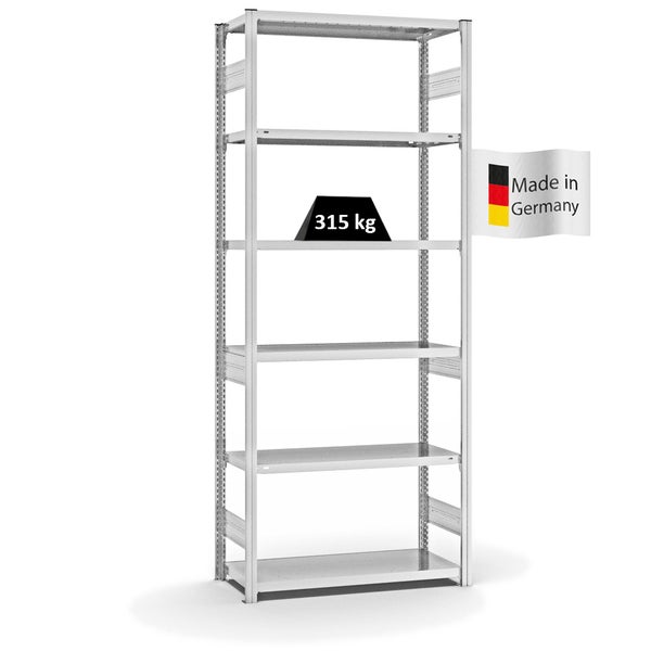 PROREGAL Fachbodenregal Stecksystem T-Profil Heavy-Duty Grundregal HxBxT 250 x 100 x 40 cm 6 Ebenen Fachlast 315 kg Beidseitig Nutzbar Lichtgrau