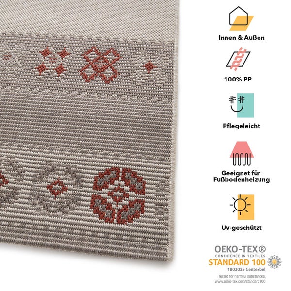 FLOORDIREKT Outdoorteppich - Wetterbeständiger Außenteppich - Karo - Rot - 120 x 170 cm
