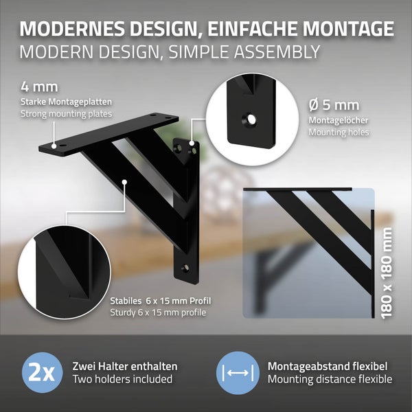 ML-Design 2 Stück Regalhalterung 180x180 mm, Schwarz, Aluminium, Schwebende Regalhalterungen, Regalwinkel, Wandhalterung für Regalbrett, Regalträger für Wandmontage, Wandregal Wandkonsole Regalstütze