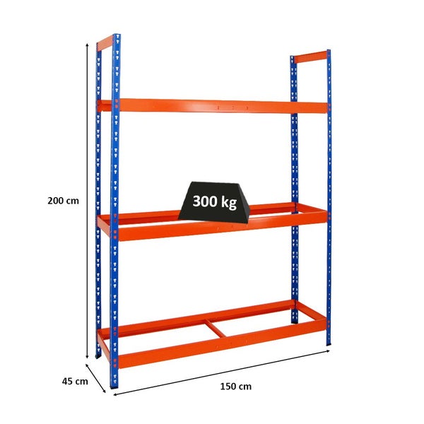 PROREGAL Reifenregal Tiger XL HxBxT 200 x 150 x 45 cm bis zu 18 Reifen auf 3 Ebenen Blau/Orange