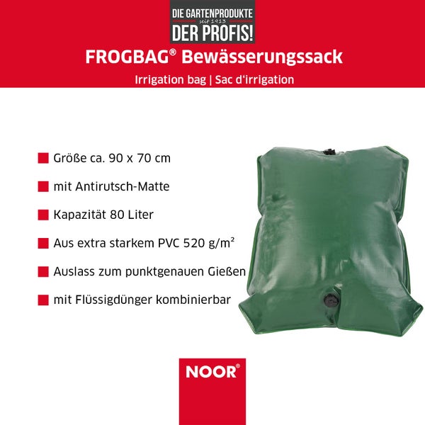 Bewässerungssack für Bäume FROGBAG TOGO - 80 Liter - mobiler Wassersack als Bewässerungsbeutel für Schubkarre - aus reißfestem PE-Gewebe 520g/m²
