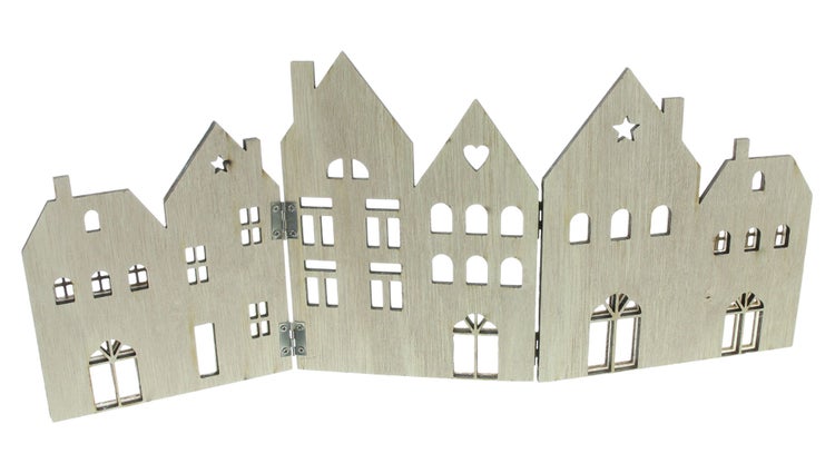 FRANK FLECHTWAREN | Holzdeko Häuser, FILZ AUS PET, HOLZ, 49 x 20,5 cm