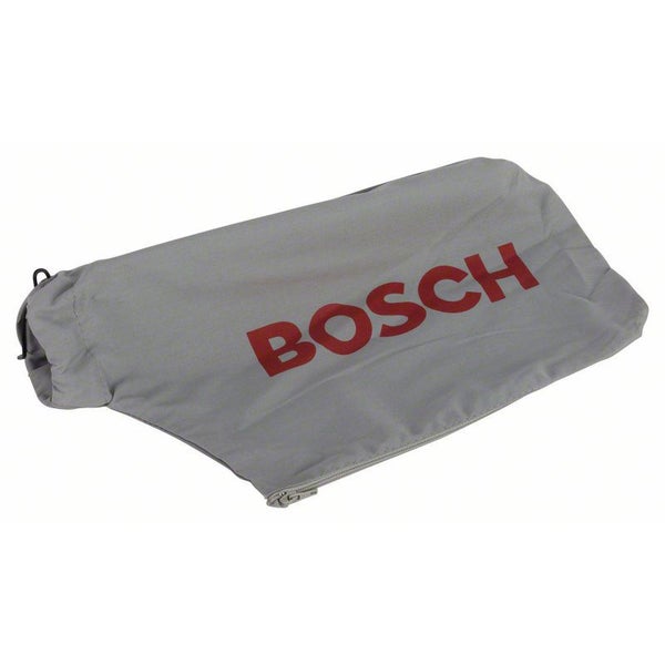 Grauer Staubbeutel aus Textil für Elektrowerkzeuge mit Reißverschluss und Bosch Logo.