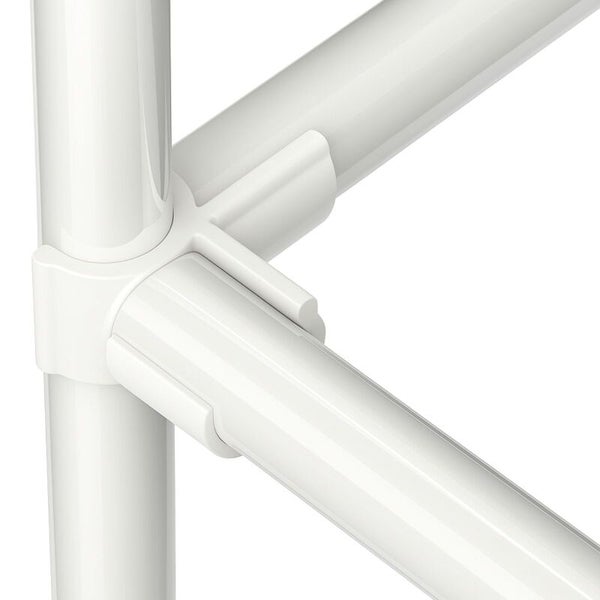 Weißer Eckverbinder aus Kunststoff für Rohrsysteme, Dreiwege-Verbindung.