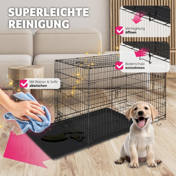 Hundekäfig-Gitterbox tectake Luna abgerundete Ecken klappbar, mit 2 Tragegriffen schwarz