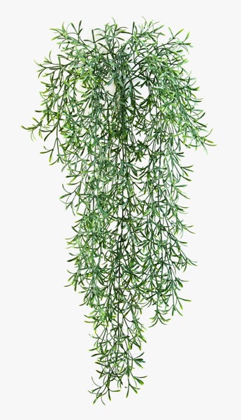 Grüne künstliche Hängepflanze aus Kunststoff mit feinen Blättern.