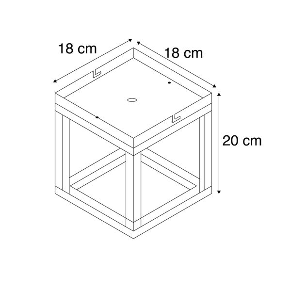 Skizze eines Nachttisches mit den Maßen 18 mal 18 mal 20 Zentimeter