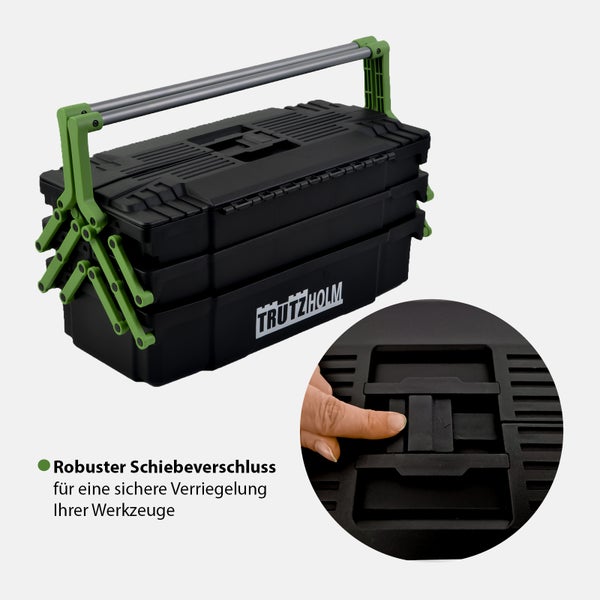 Werkzeugkiste 48x24x21 cm Kunststoff Griffe klappbar aus Stahl Werkzeugkasten Toolbox Organizer leer