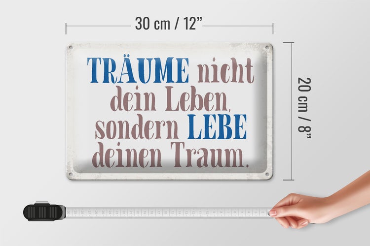 Blechschild Spruch 30x20cm träume nicht dein Leben lebe