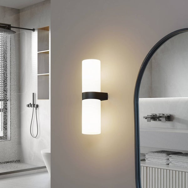 Lucande Wandleuchte, Wandlampe Bad Basolo (spritzwassergeschützt (Modern) in Schwarz (2 flammig E14) - Wandleuchten Spiegelleuchte Badezimmer Wandbeleuchtung Badezimmerleuchte