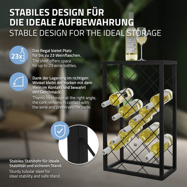 ML-Design 2er Set Weinregal für 23 Flaschen, 40x22x68 cm, Schwarz, aus Metall, Kreuzdraht-Design, Freistehendes Flaschenregal, Wein Halter Flaschenhalter Flaschenständer Weinständer Weinschrank Regal