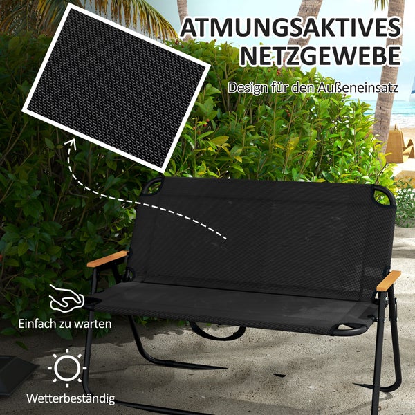 Outsunny Klappstuhl, 2-Sitzer Campingbank, bis 220 kg belastbar, 108 x 65 x 73 cm, Mesh, Schwarz