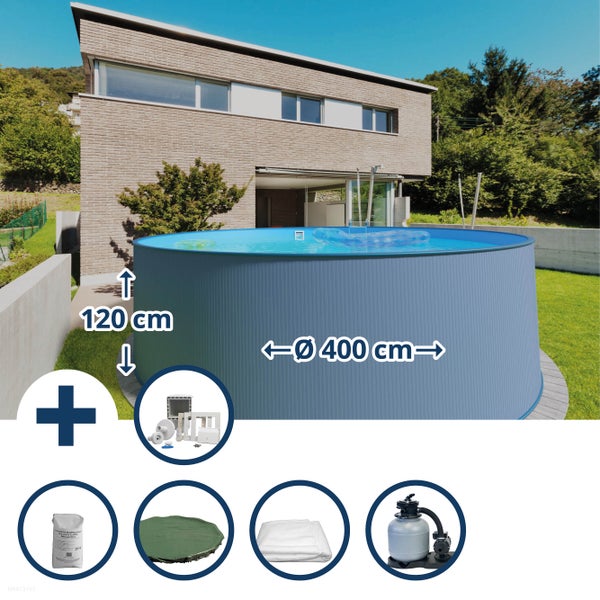 Eingebauter Swimmingpool mit Zubehör, Durchmesser 400 cm, Höhe 120 cm