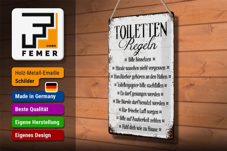 Blechschild Spruch 20x30cm Toiletten Regel bitte hinsetzen