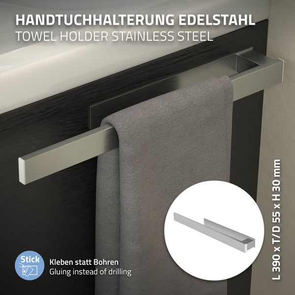 ML-Design 2er Set Handtuchhalter ohne Bohren 39 cm, Silber, aus Edelstahl, Wandmontage, Badetuchhalter, Handtuchstange Wand zum kleben für Bad, Modernes Design, Wandhalter selbstklebend für Handtücher