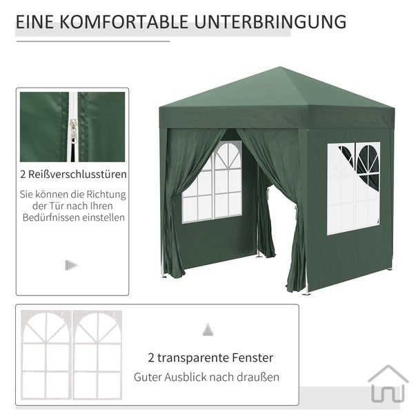 Outsunny Pavillon mit 4 Seitenwänden für Garten, Terrasse, 2 x 2m, Stahl, Oxford, Dunkelgrün