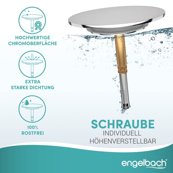 Engelbach® Badewannenstöpsel mit Universaler Passform - integrierte Doppel Dichtung - Chrom