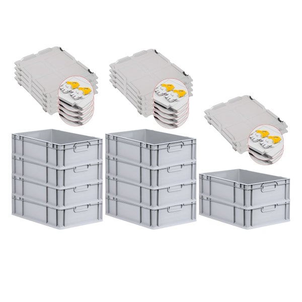 PROREGAL SuperSparSet 10x Eurobox NextGen Grip mit Scharnierdeckel und Gelben Schiebeschnappverschlüssen HxBxT 17 x 40 x 60 cm 34 Liter