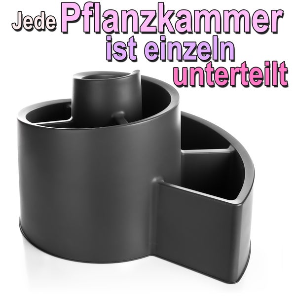Schwarzer Kräutertopf mit separaten Pflanzkammern