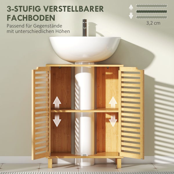 Waschbeckenunterschrank mit offenem, verstellbarem Regalboden und Lamellentüren