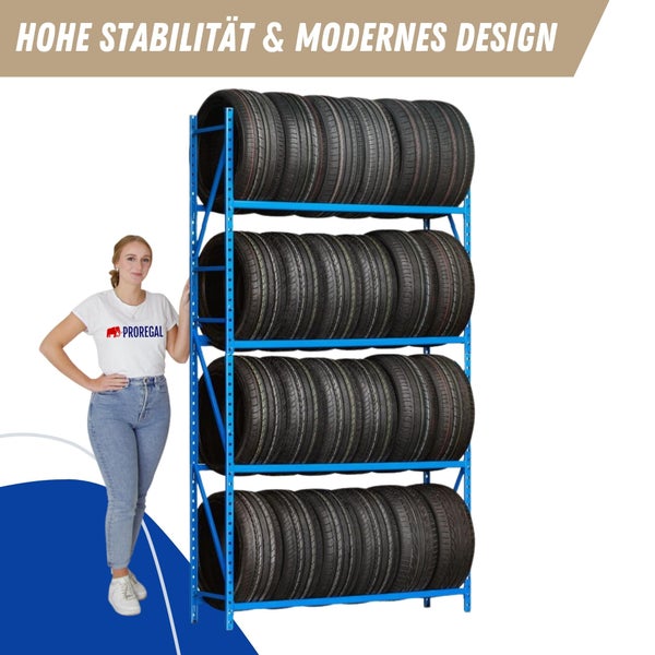 PROREGAL Reifenregal High Maximus HxBxT 240 x 100 x 50 cm 4 Ebenen 140 kg Fachlast Bis Zu 16 Reifen Lichtblau
