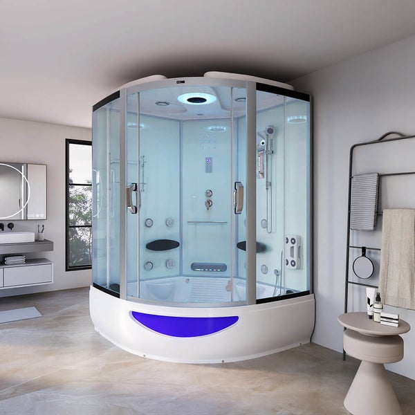 Home Deluxe - Dampfdusche EXCLUSIVE - Weiß, Maße: 150 x 150 x 220 cm - inkl. Radio, Regendusche und komplettem Zubehör I Dampfsauna, Badewanne, Whirlpool, Dusche
