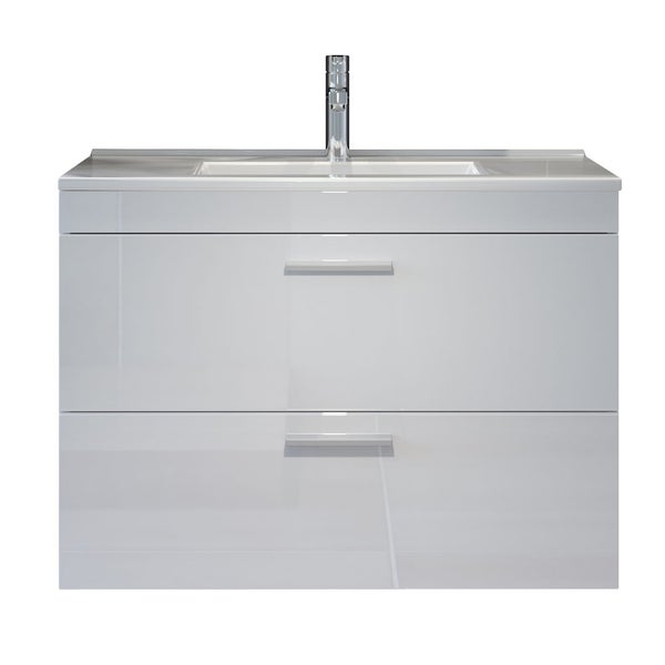 Devon unterschrank mit Waschbecken 2 Schubladen weiß, weiß Hochglanz. 81 X 47 X 59 cm