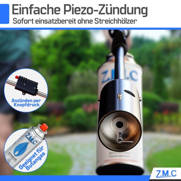 ZMC Unkrautvernichter 2,5 kW + 4 Gaskartuschen 227g, Unkrautbrenner mit Piezo-Zündung, Abflammgerät mit einstellbarer Flammenleistung bis zu 1400 °C, für den unkrautfreien Garten und Gehweg