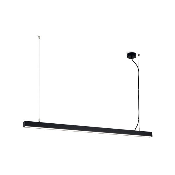 Moderne LED Pendelleuchte in länglicher Form zur Deckenmontage mit Kabelaufhängung