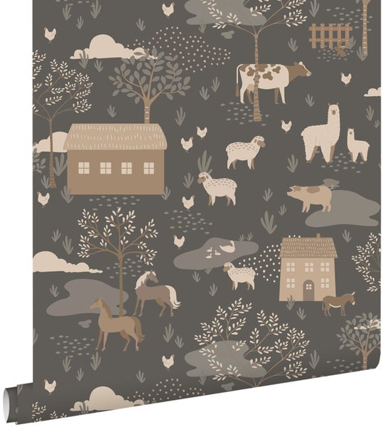Tapetenrolle mit Bauernhoftier- und Hausmuster