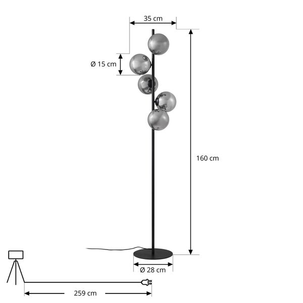 Abmessungen einer Stehlampe mit Kugelschirmen