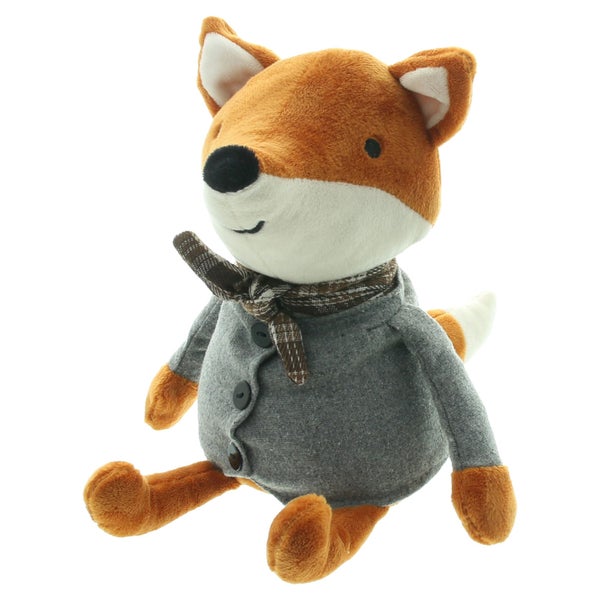 Stofftier Fuchs mit kariertem Halstuch und grauer Jacke aus Plüsch