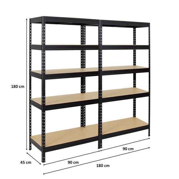 PROREGAL Mega Deal 2x Schwerlastregal Rivet HxBxT 180 x 90 x 45 cm Fachlast 250 kg Schwarz