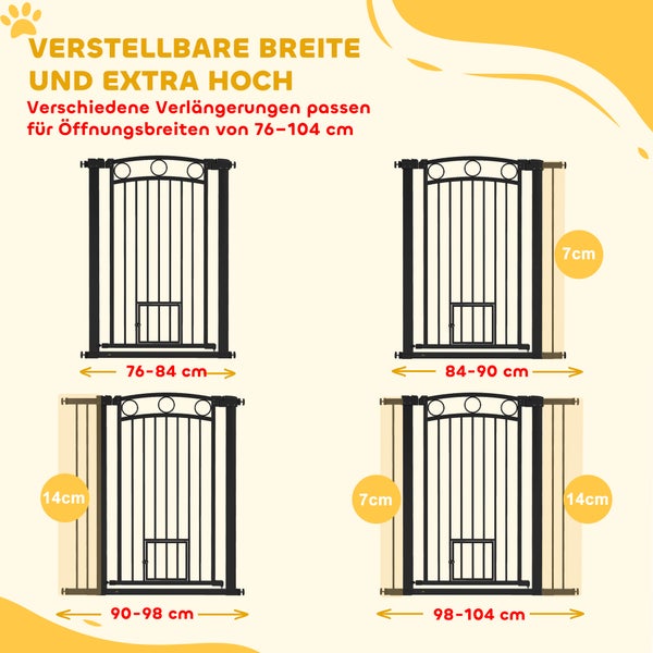 Illustration verschiedener Breiten der Türgitter für Haustiere