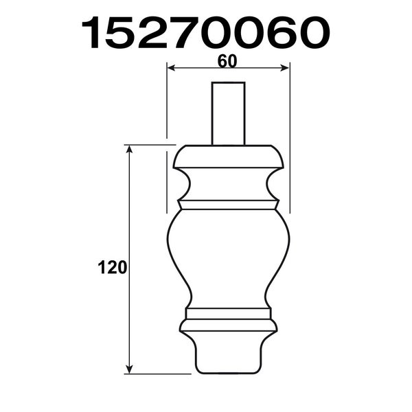 Technische Zeichnung eines Möbelfußes mit den Maßen 60 und 120 Millimeter