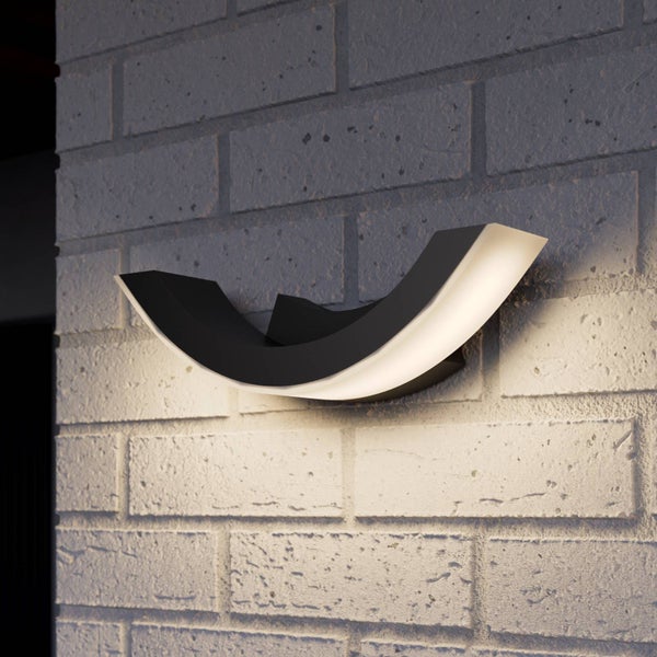Lucande LED Wandleuchte außen Half (spritzwassergeschützt (Modern) in Schwarz aus Aluminium (1 flammig, ) - Außenwandleuchten Wandlampe Led Außenlampe Outdoor für Außenwand/Hauswand