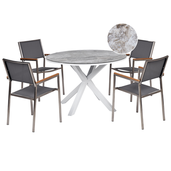 Gartenmöbel Set 4-Sitzer MALETTO/GROSSETO Metall Marmor Optik Grau